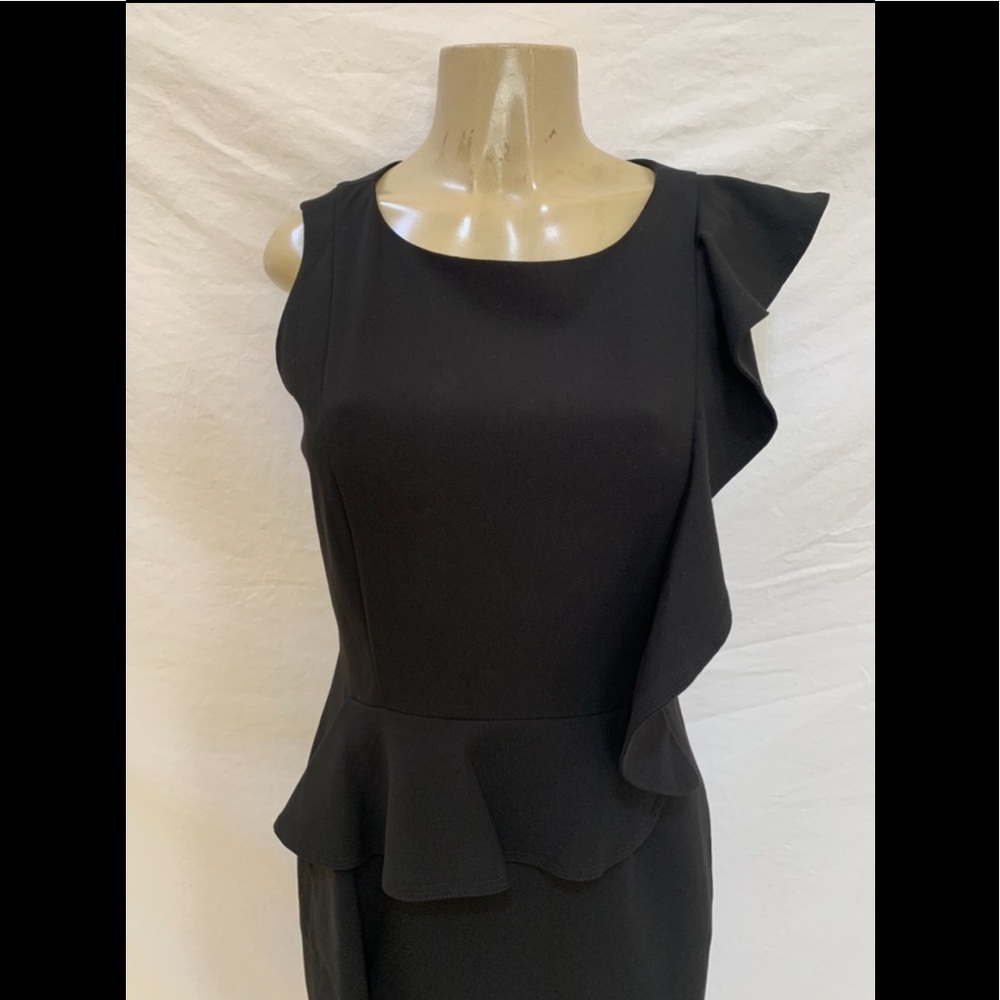 Calvin Klein Size 8 Ruffled Sleeveless Little Black Sheath Dress - Picture 3 of 10